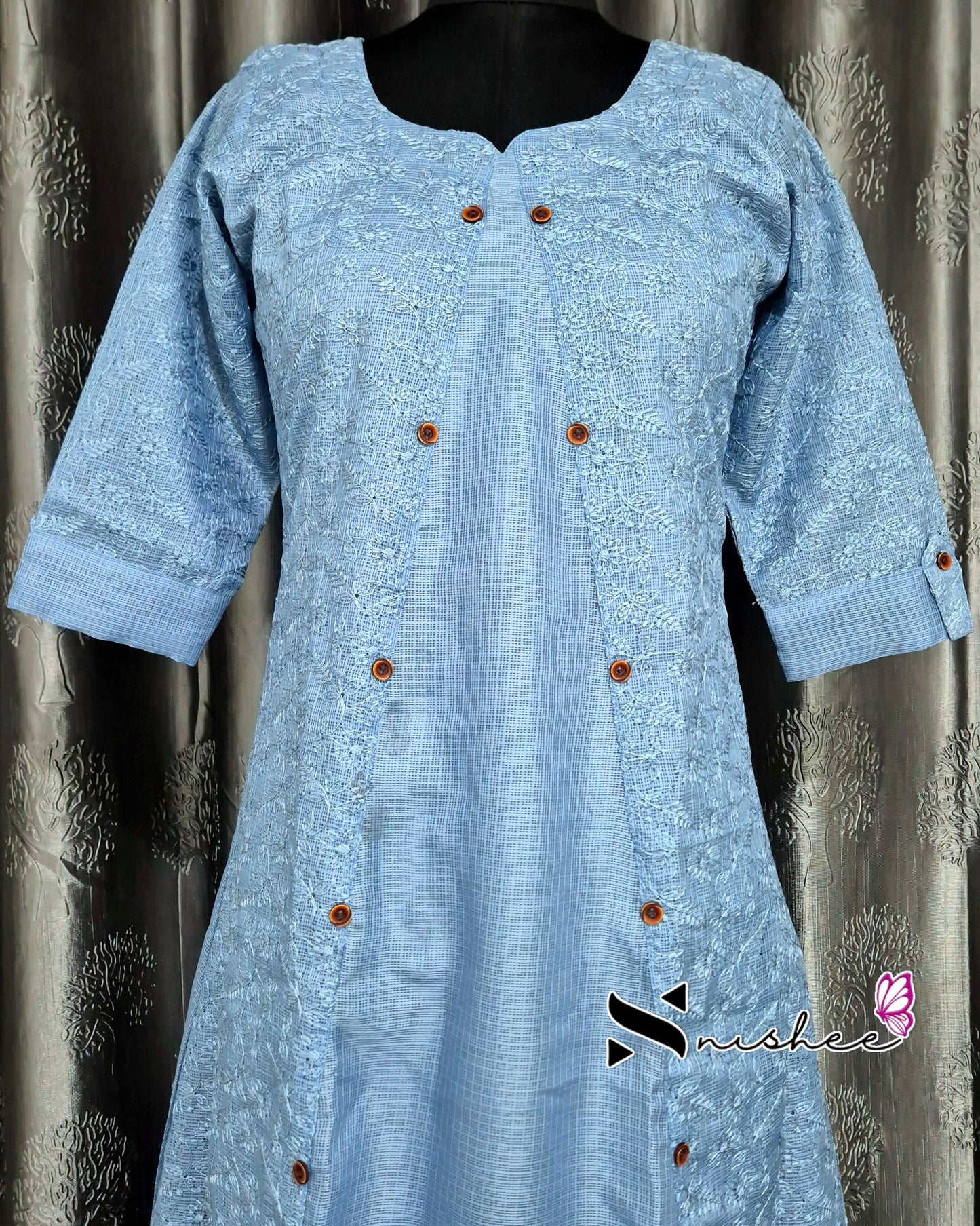 Chikankari Embroidered Blue Kurti