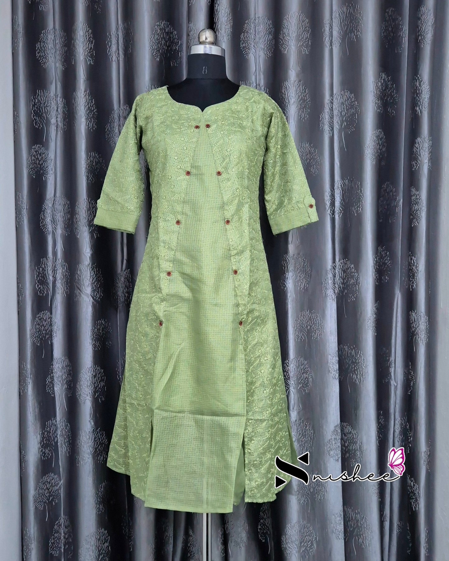 Chikankari Embroidered Green Kurti