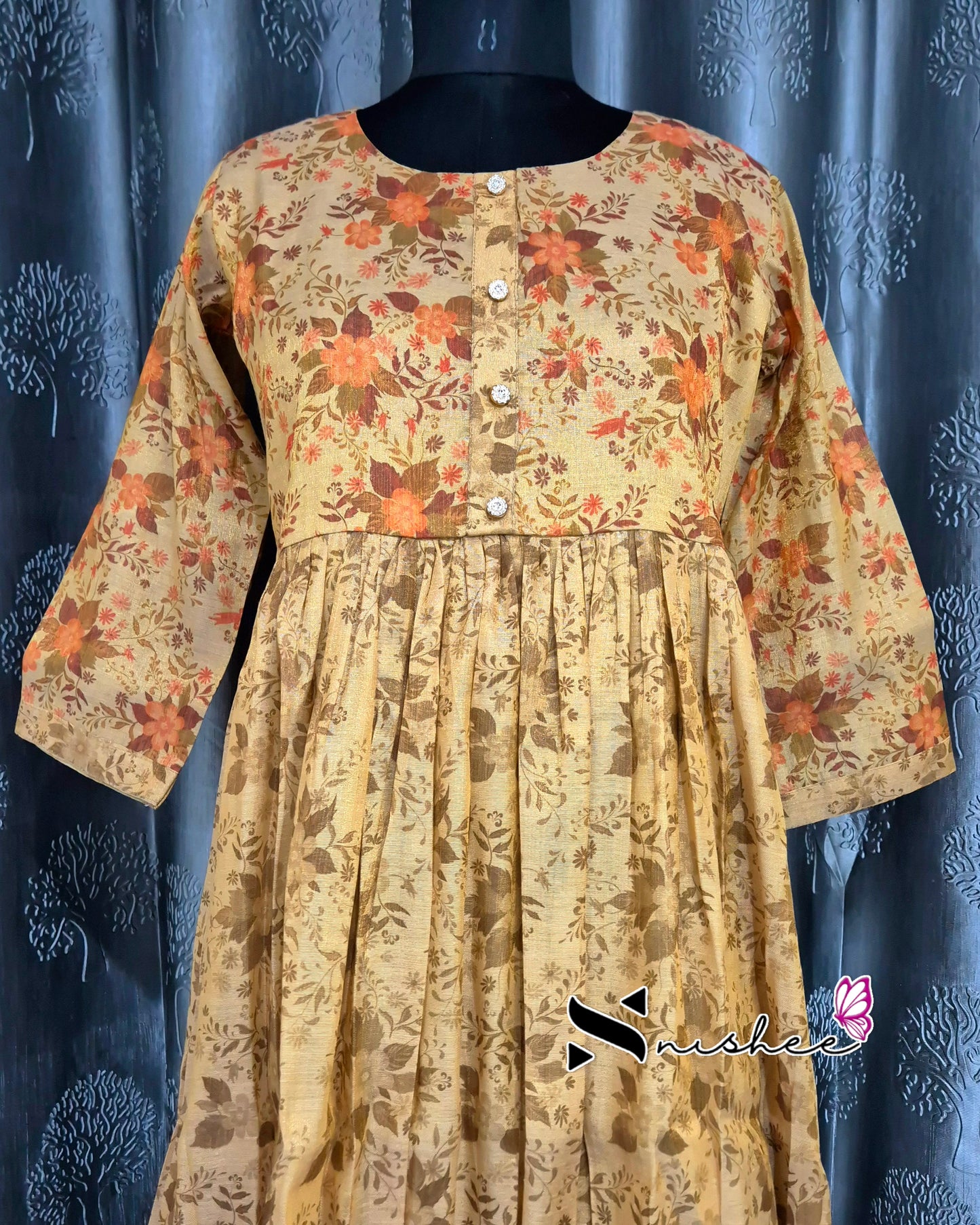 Digital Floral Printed Gold Frock
