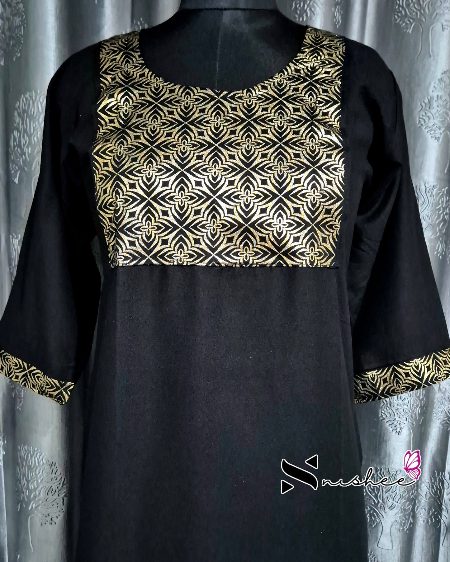 Foil Printed Navy Blue Kurti