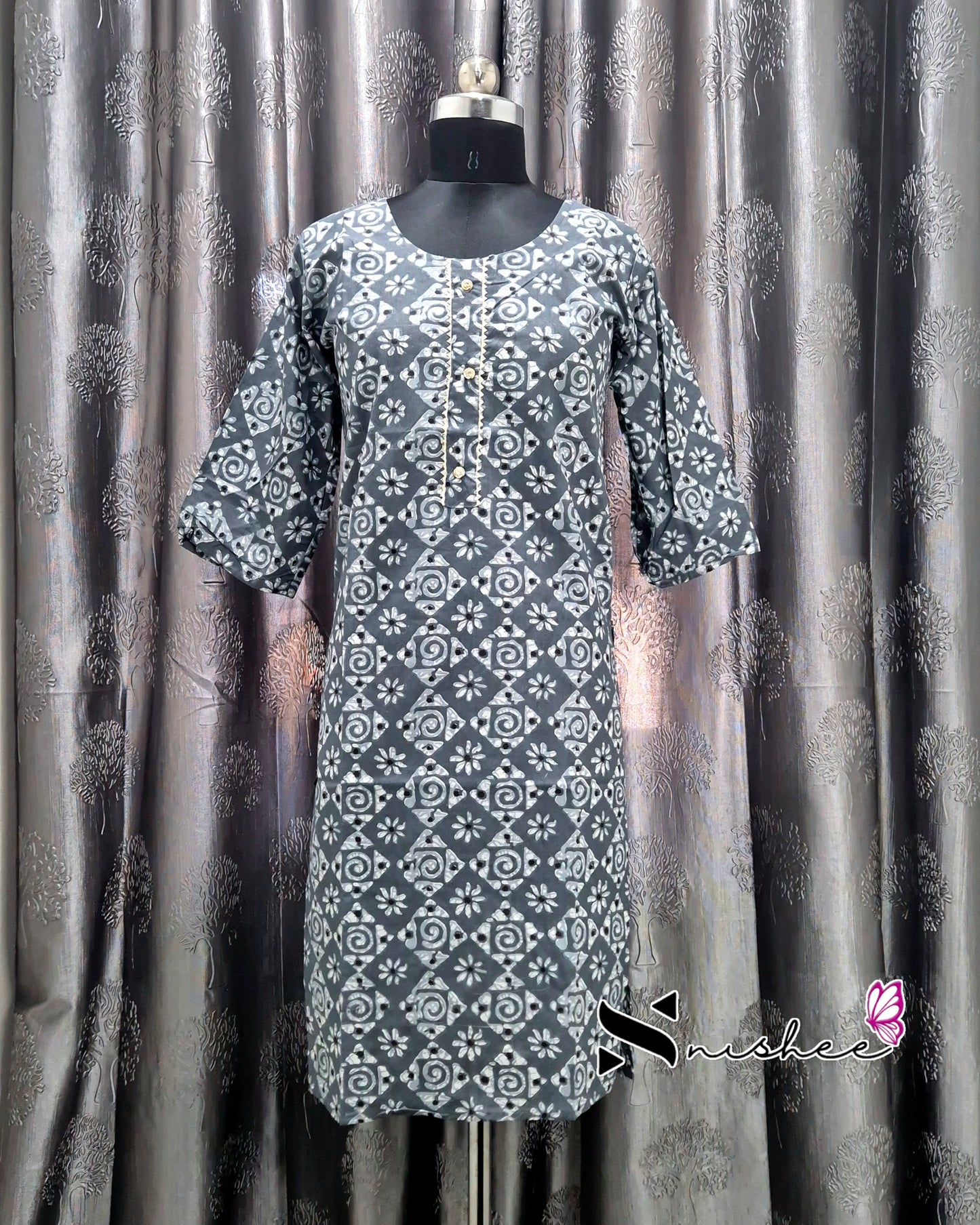 Grey Diamond Abstract Printed Kurti