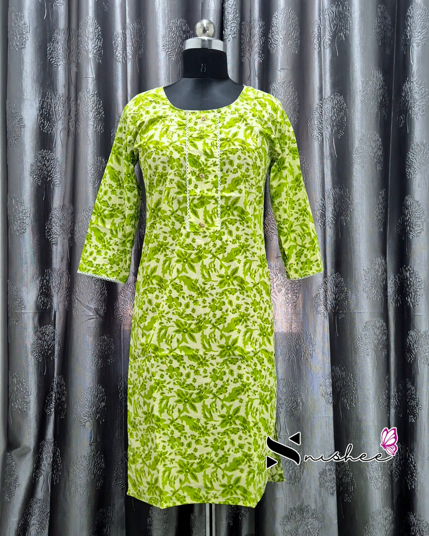 Green Floral Printed Kurti