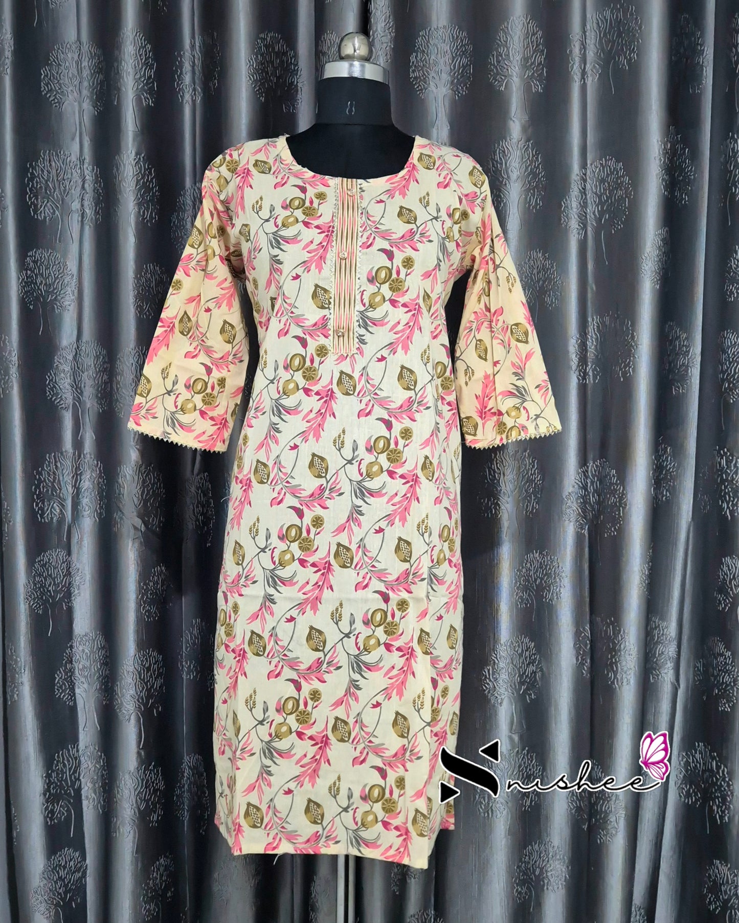 Cream Creeper Printed Kurti
