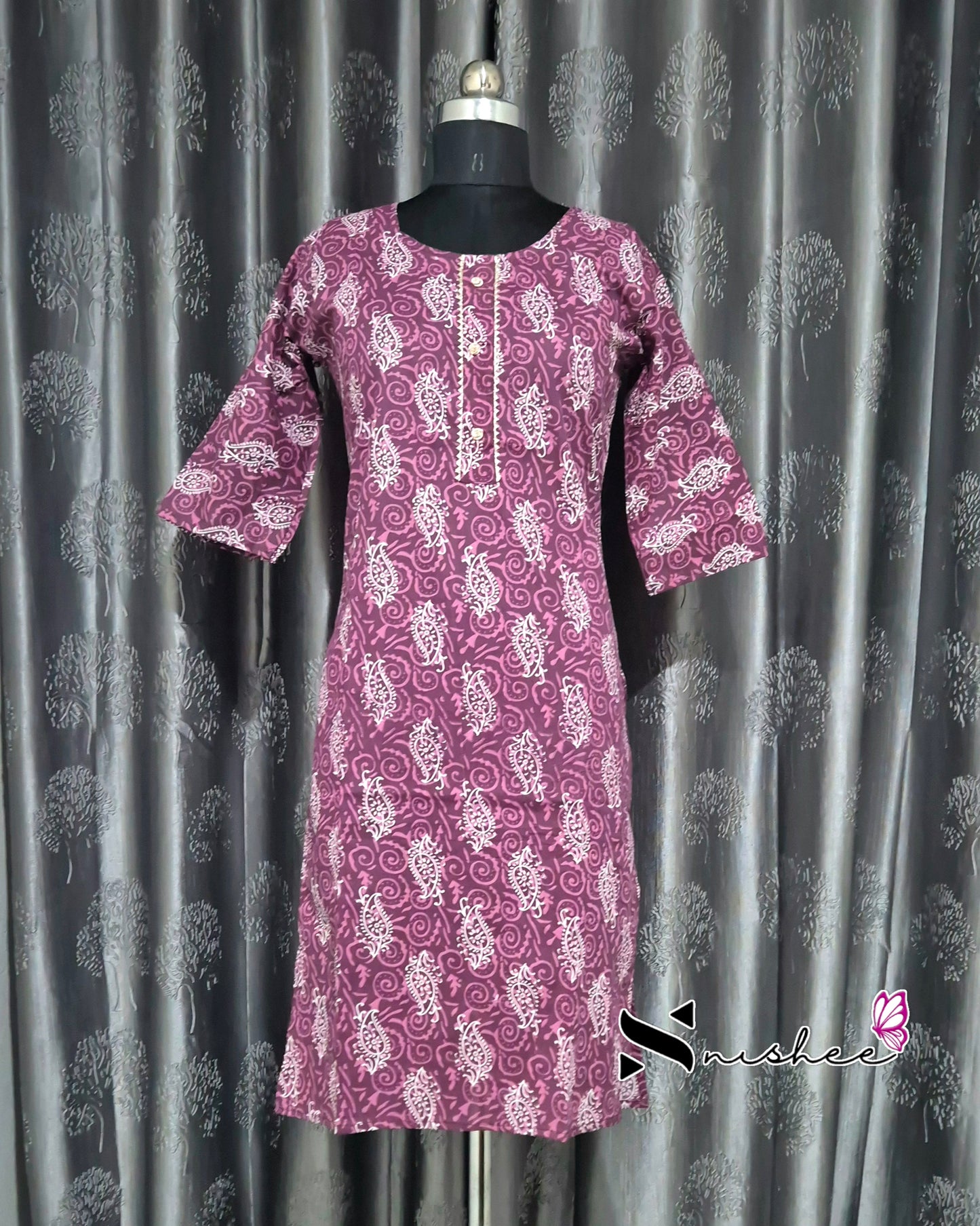 Purple Mango Motif Printed Kurti