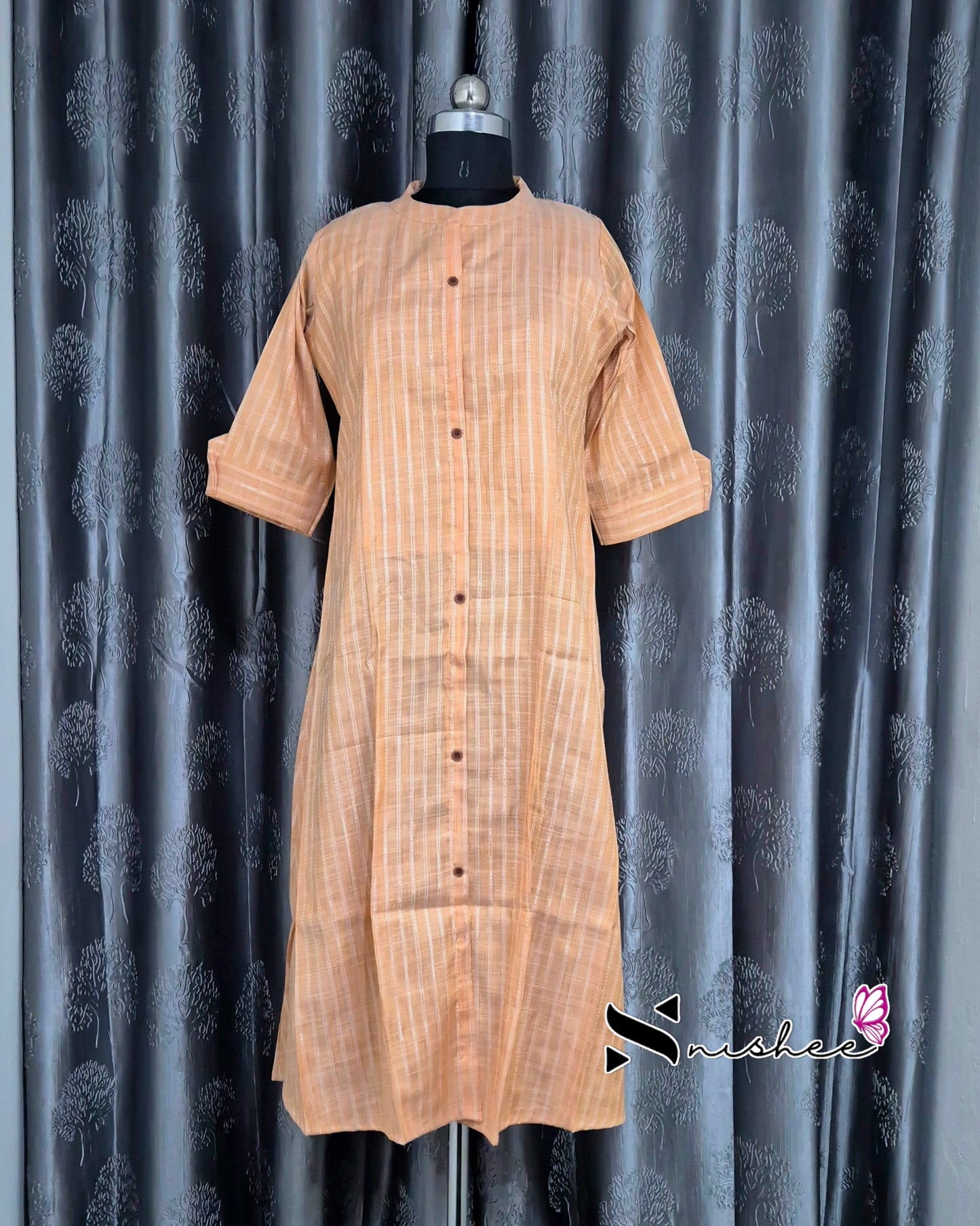 Orange Striped Chinese Collar Kurti
