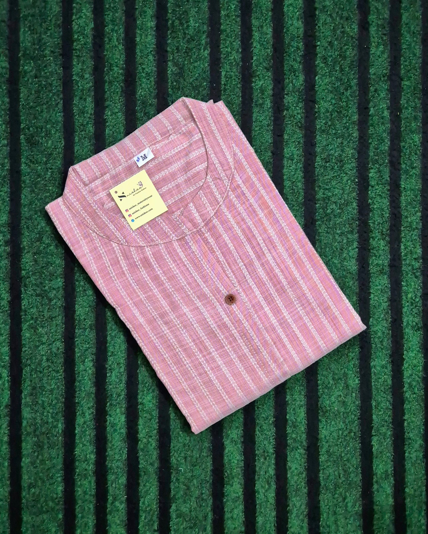 Pink Striped Chinese Collar Kurti