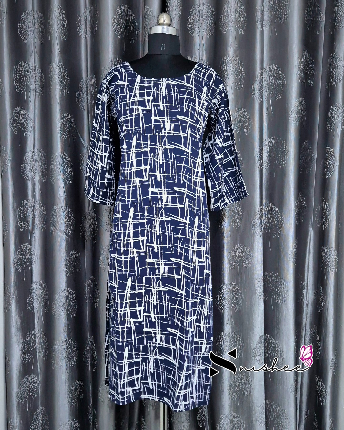 Scribble Navy Blue A Line Kurti