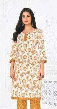 Cream Solo Floral Printed Cotton Kurti