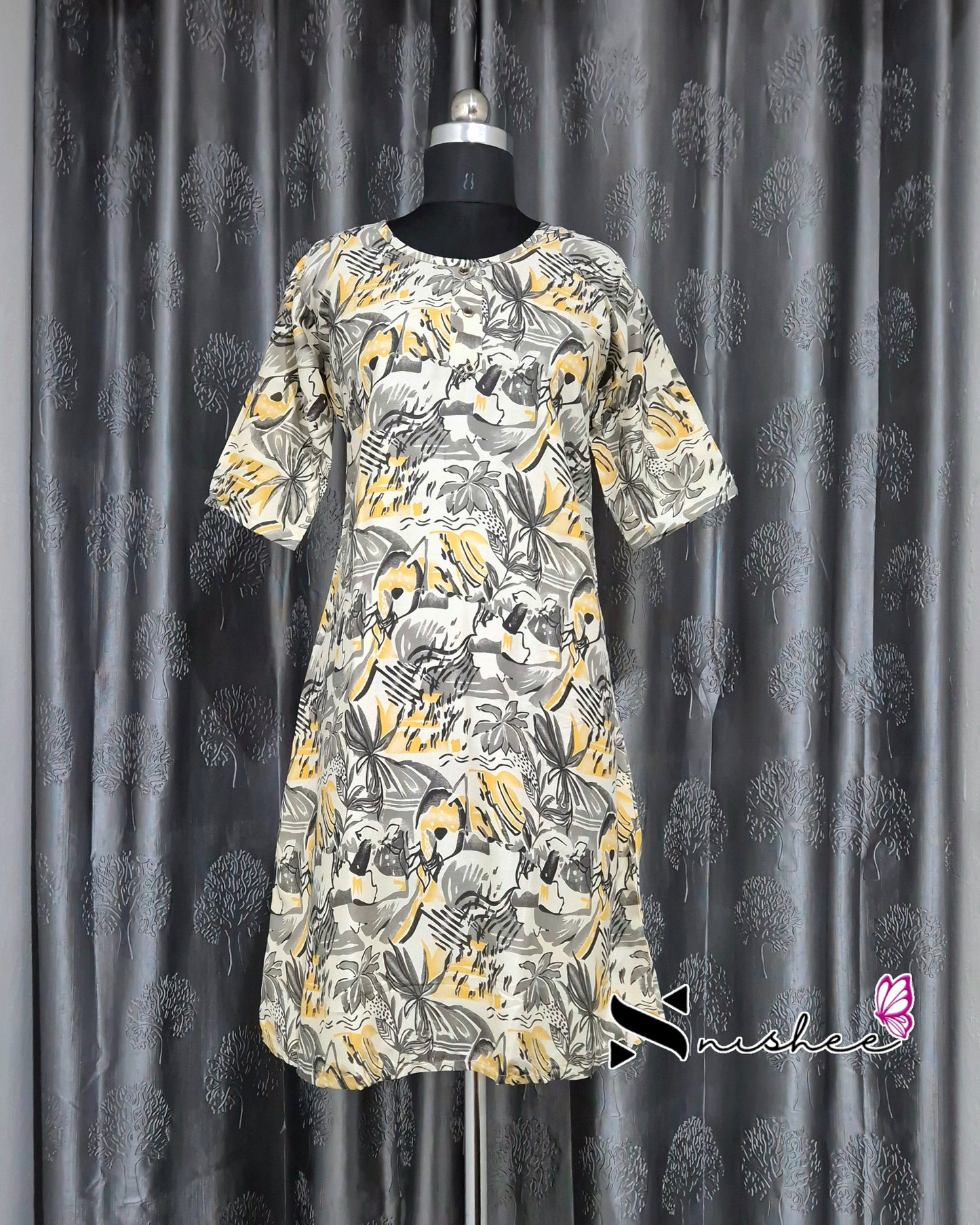 Black Abstract Print A Line Kurti