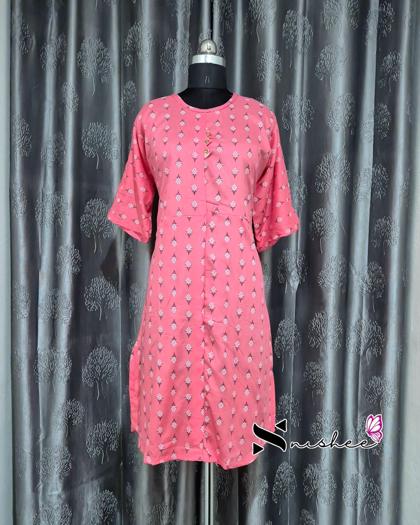 Pink Diamond Motif Printed Kurti