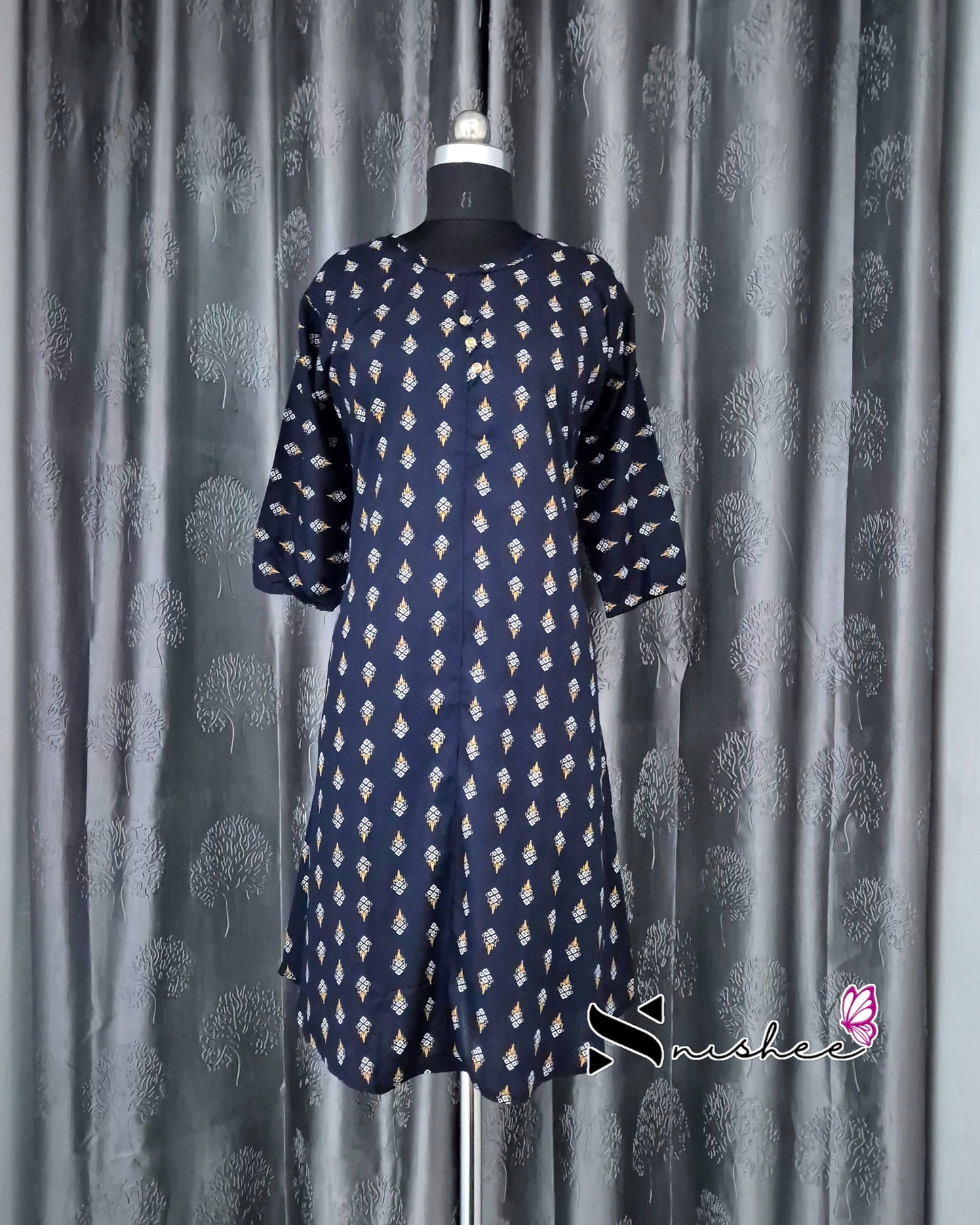 Navy Diamond Motif Printed Kurti