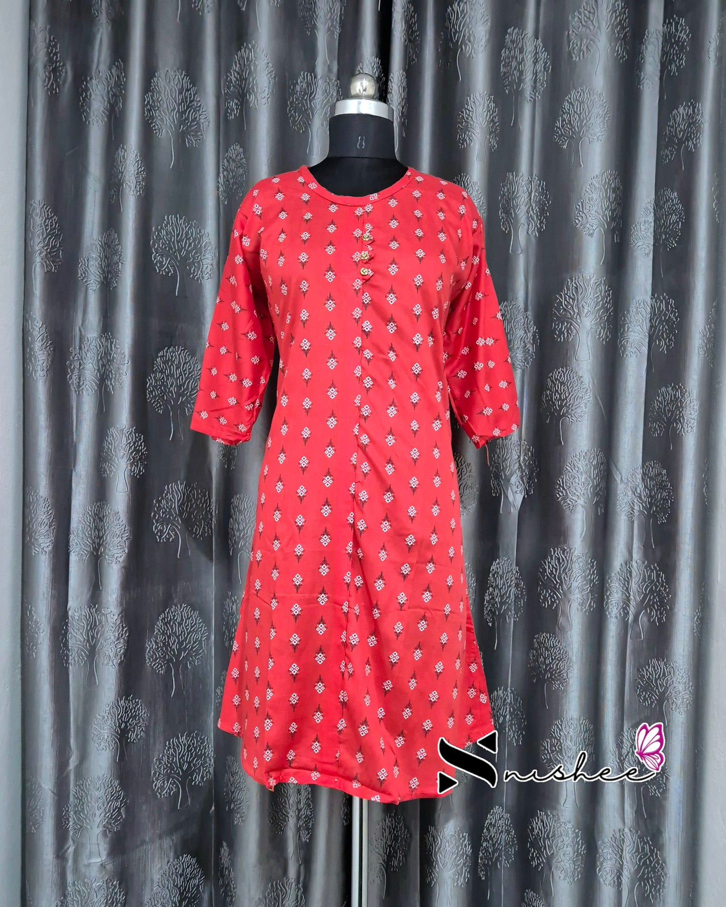 Red Diamond Motif Printed Kurti