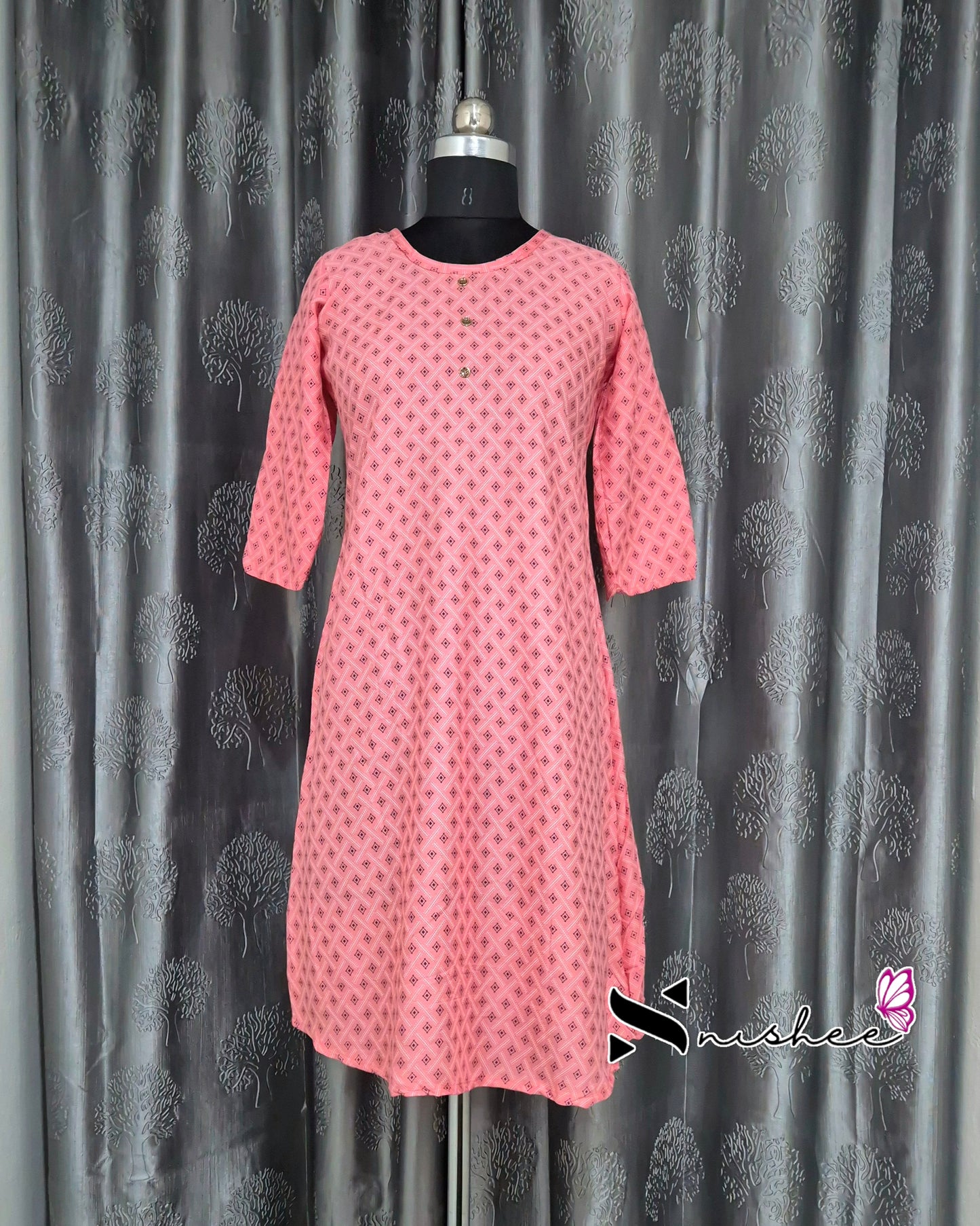 Peach Diamond Motif Printed Kurti