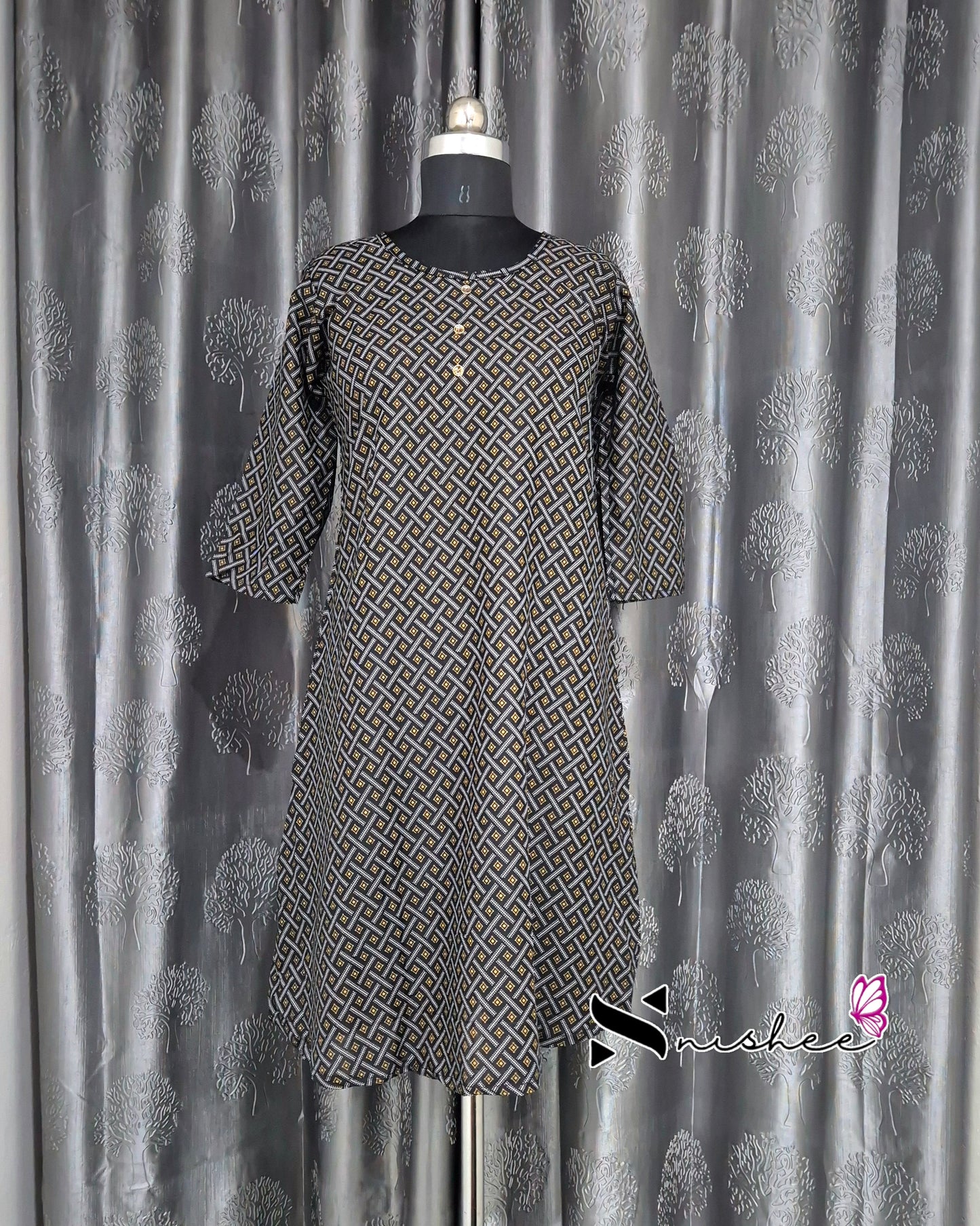 Black Diamond Motif Printed Kurti