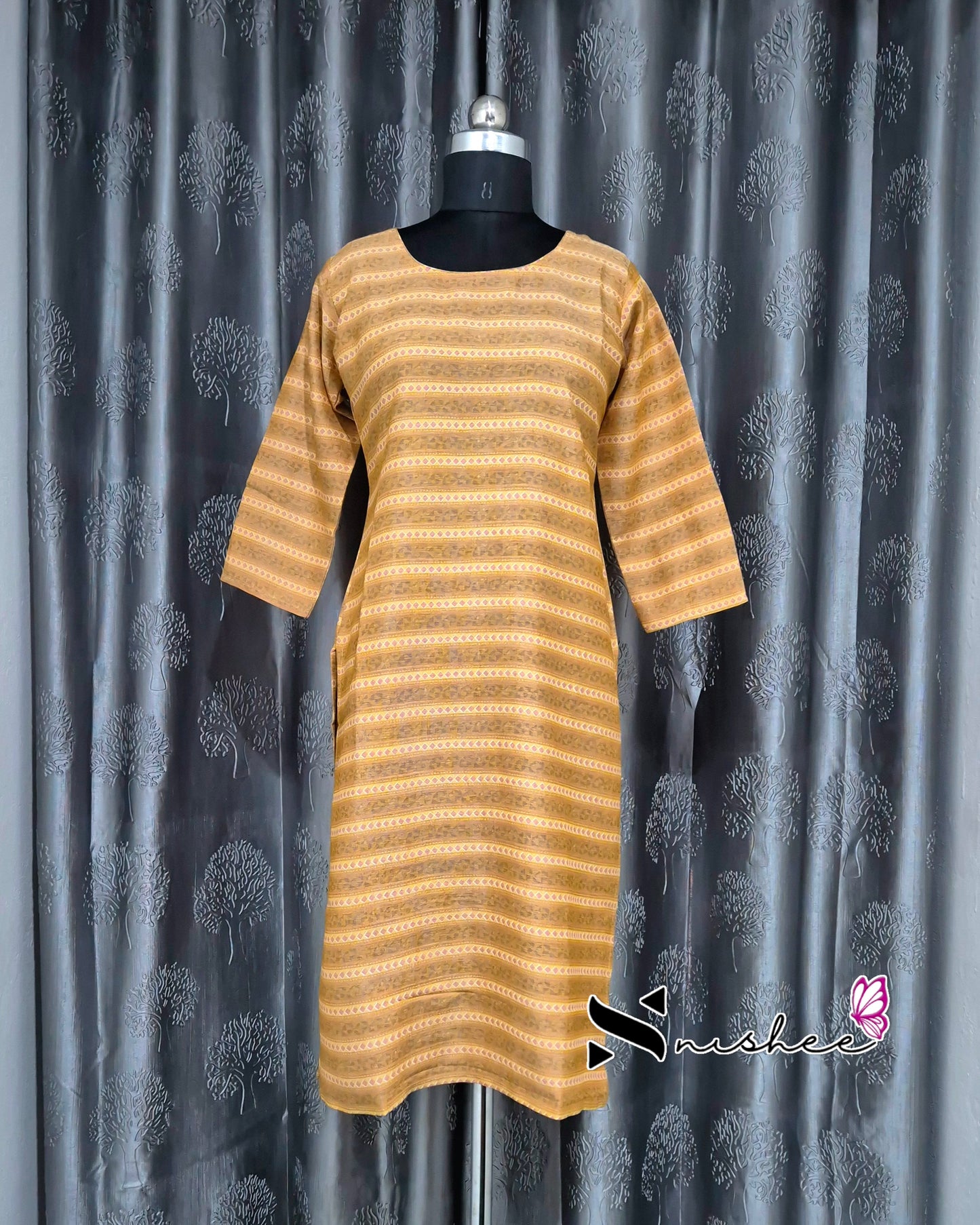 Orange Horizontal Striped Kurti