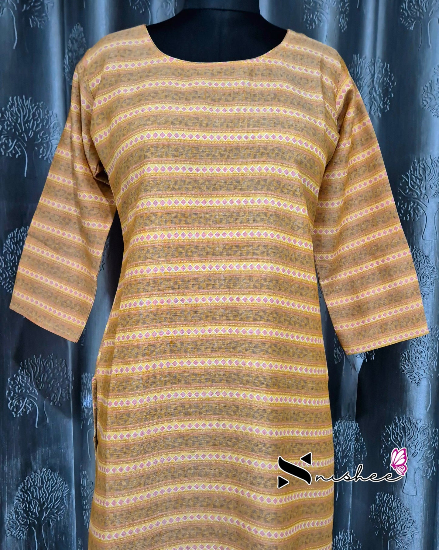 Orange Horizontal Striped Kurti