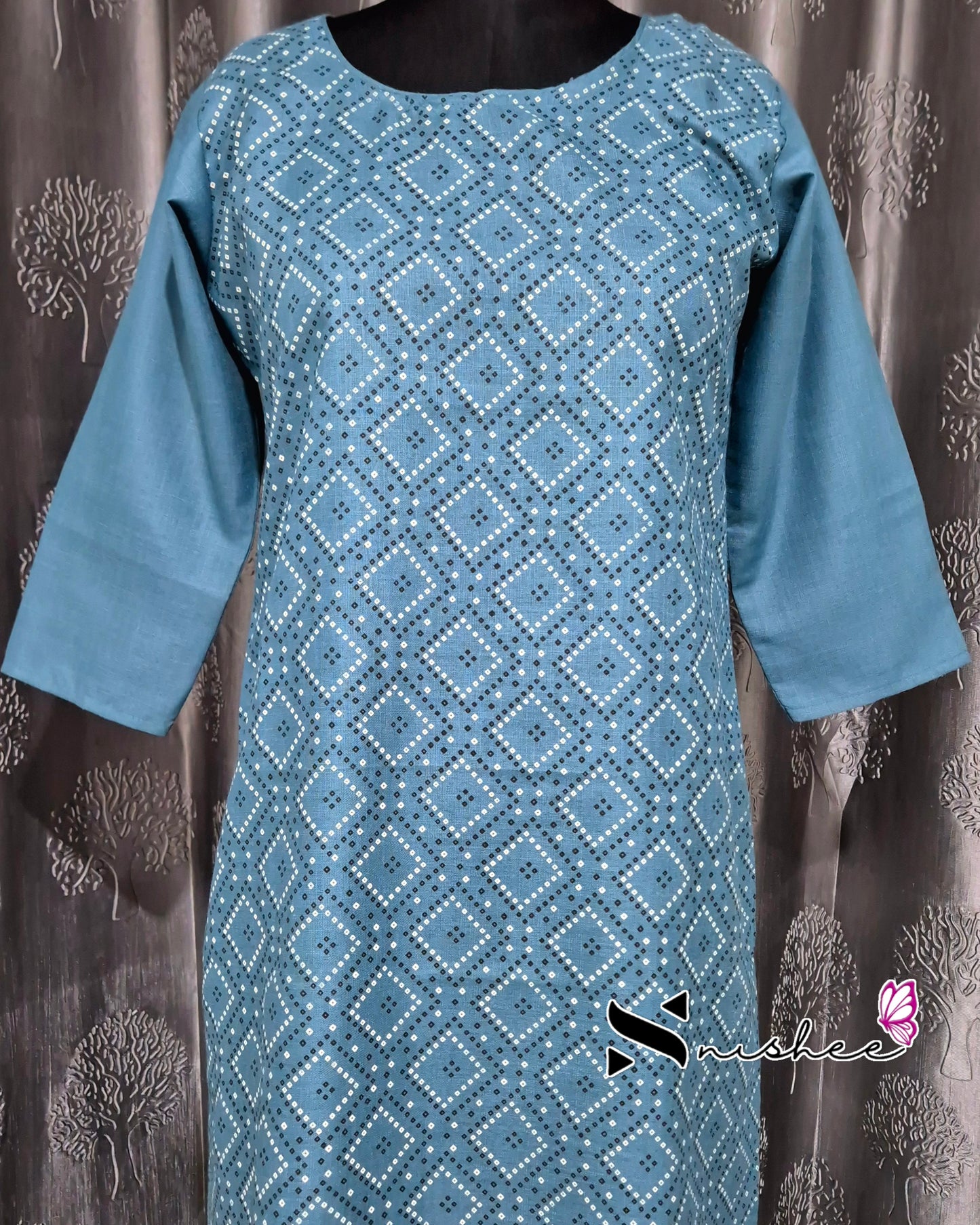 Blue Diamond Patterned Cotton Kurti