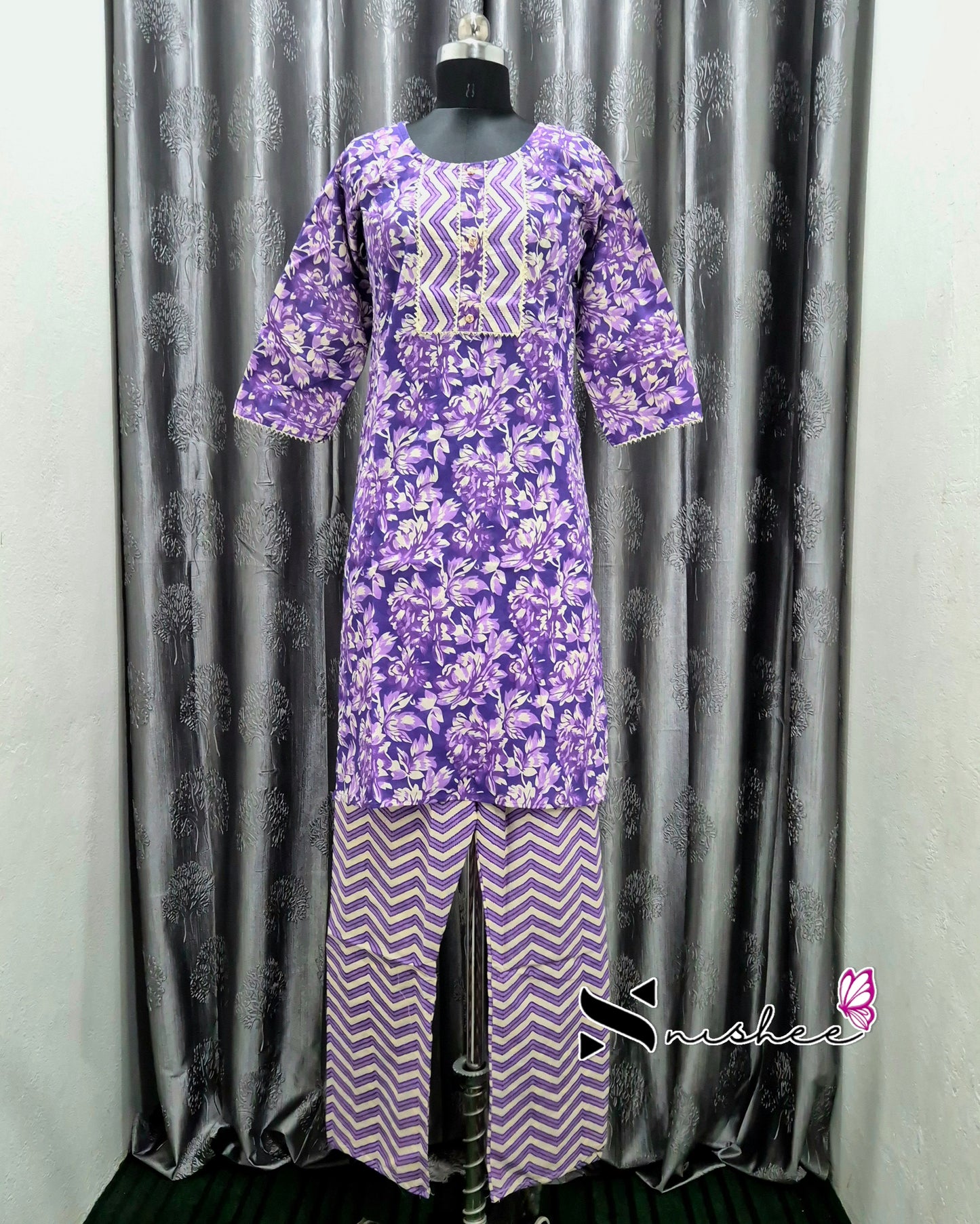 Violet Peony Kurti Set