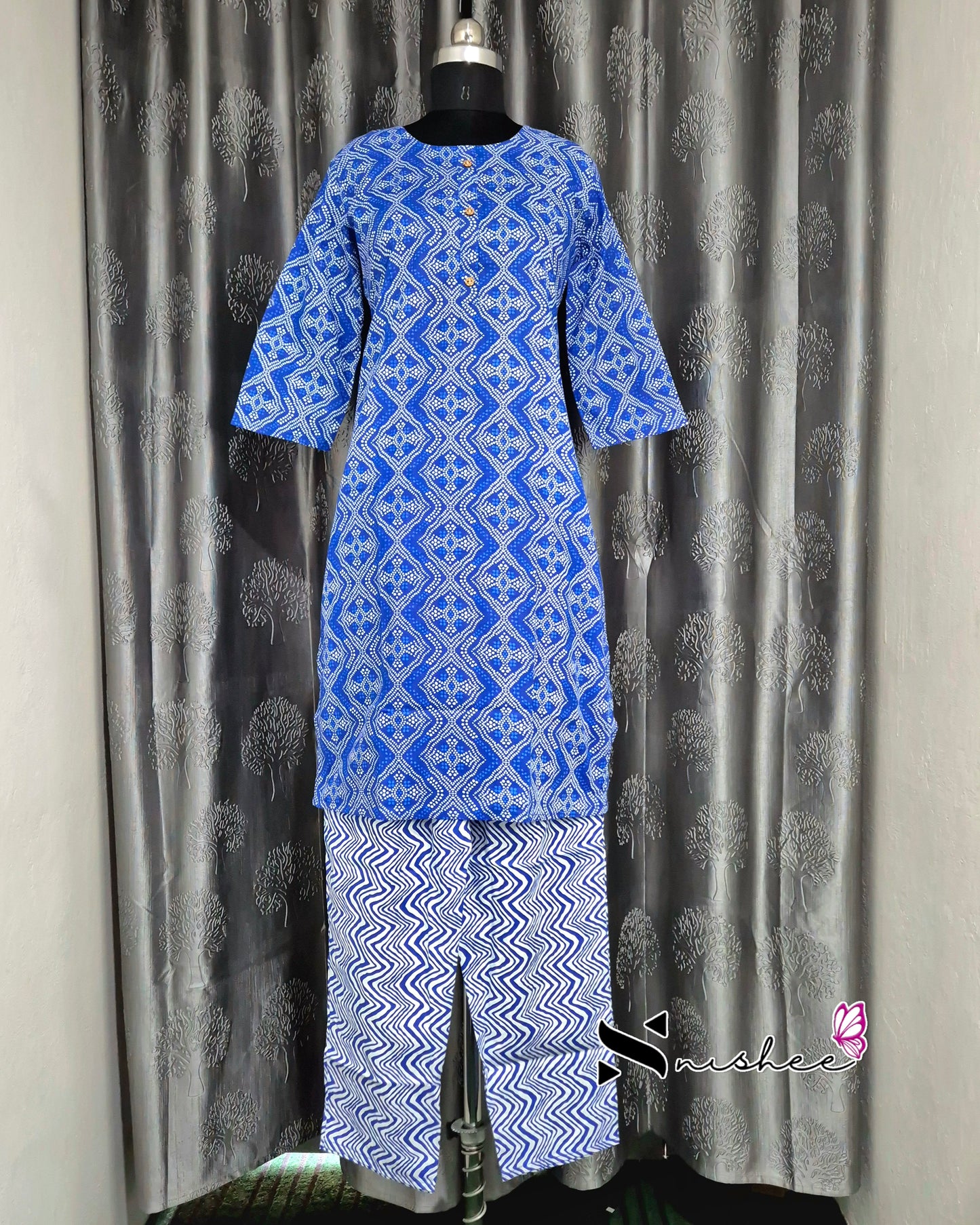Blue Bandhani Print Kurti Set