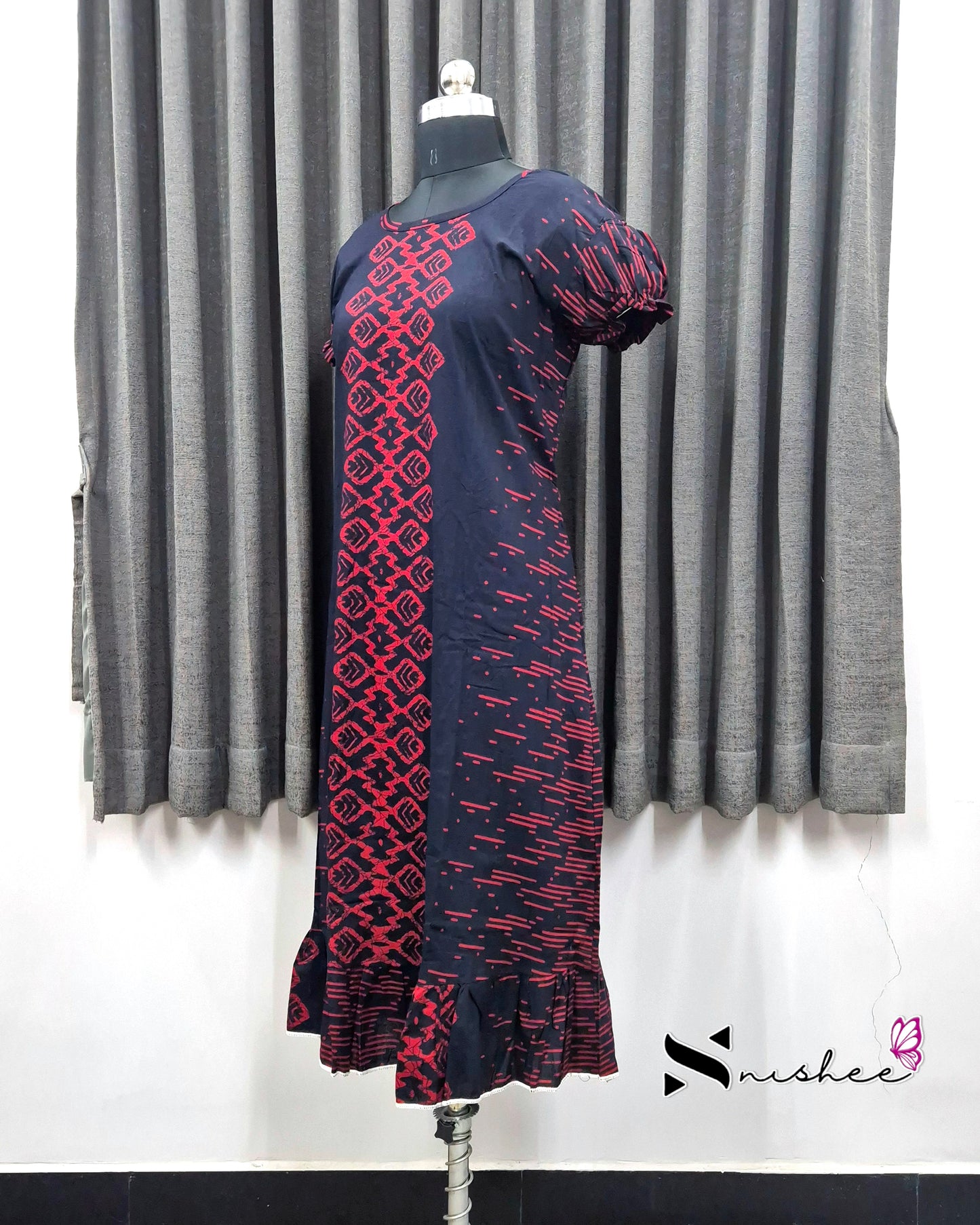 Navy Blue Center Print Frock Nighty