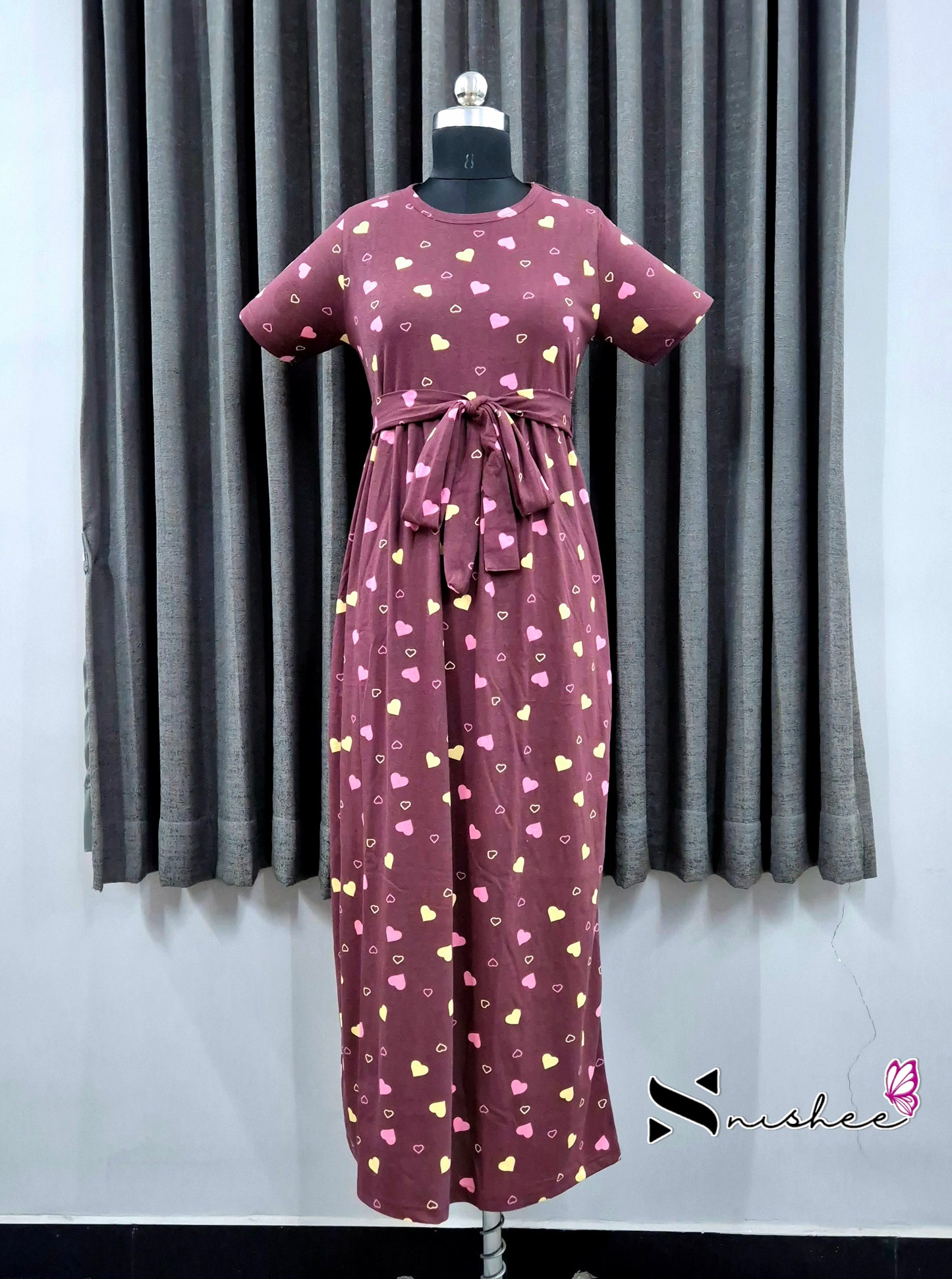 Maroon Hearts Everyday Casual Maxi with detachable belt
