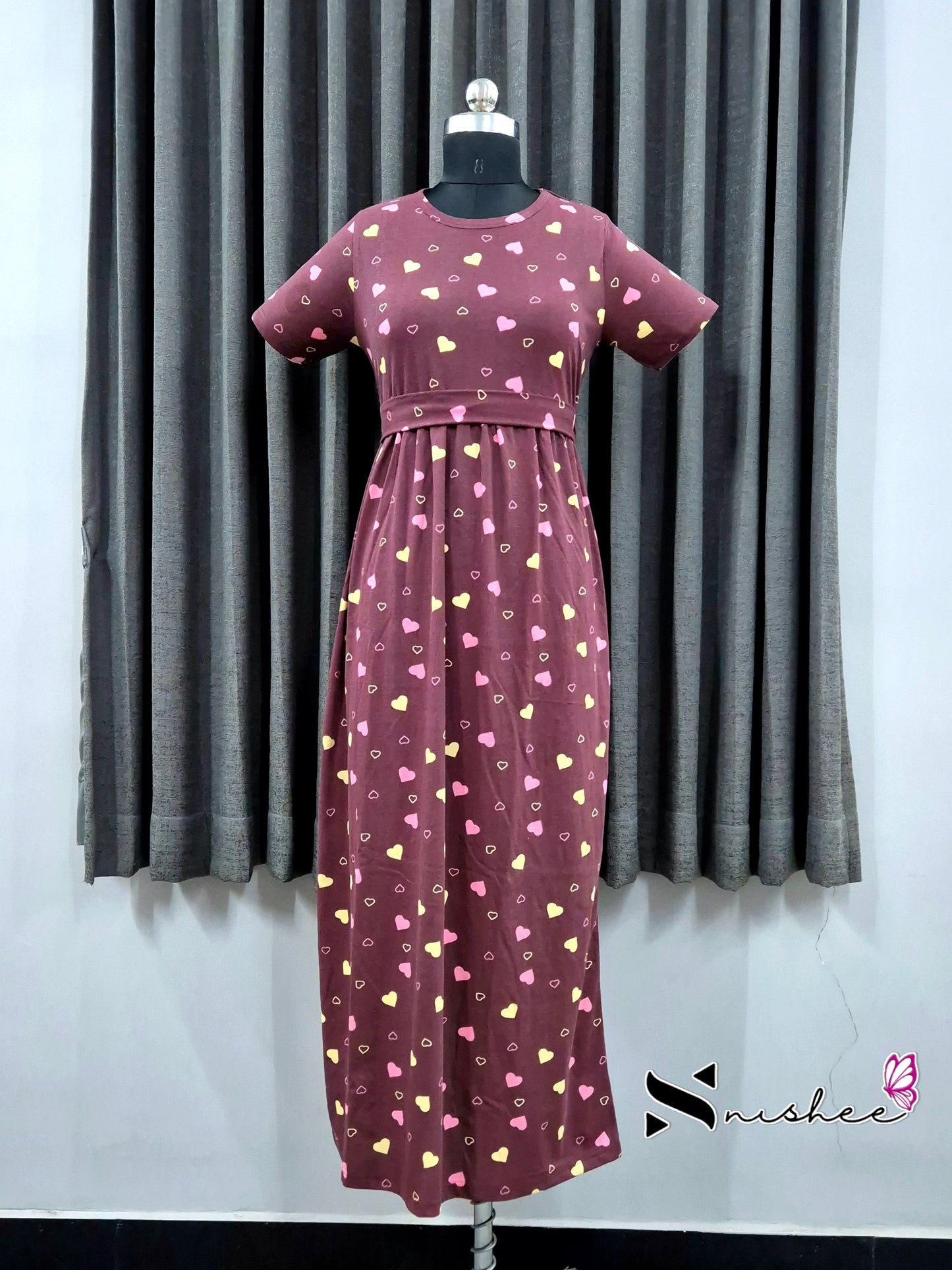 Maroon Hearts Everyday Casual Maxi with detachable belt