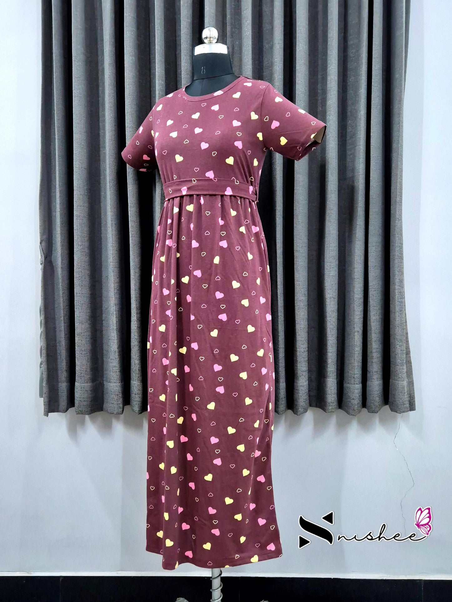 Maroon Hearts Everyday Casual Maxi with detachable belt