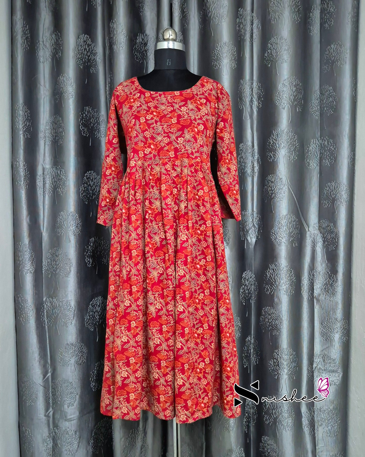 Red Floral Nyra Cut Model Plus Size Gown