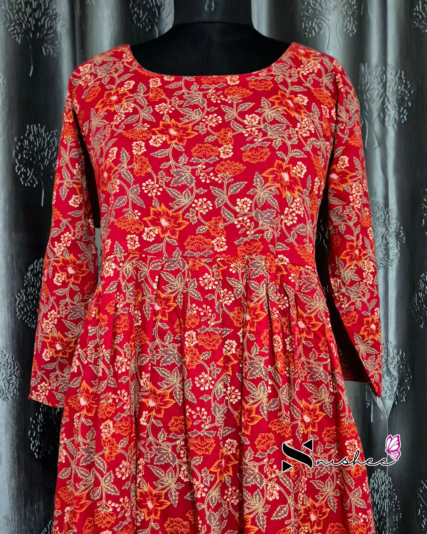 Red Floral Nyra Cut Model Plus Size Gown