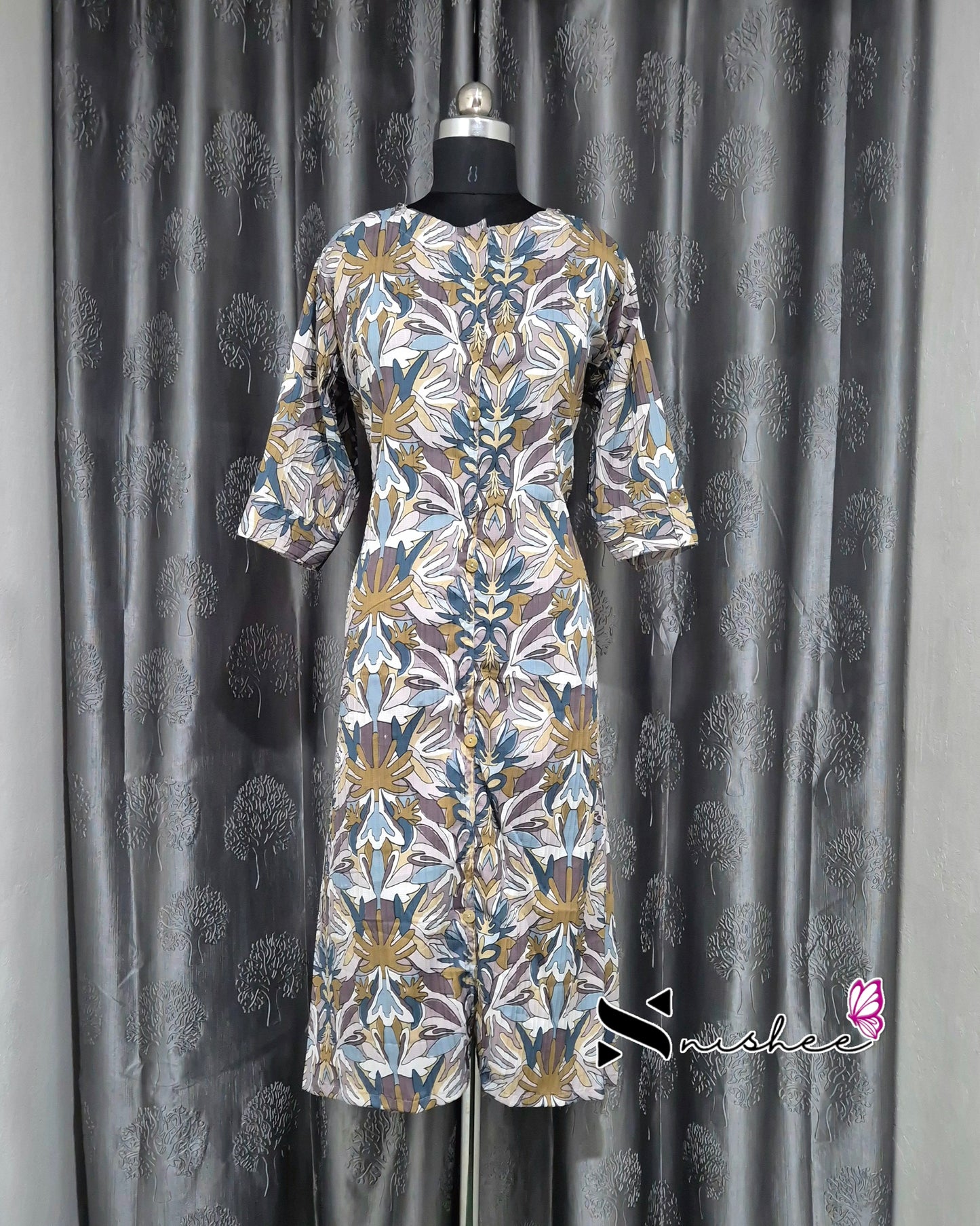 Teal Blue Popcorn A Line Plus Size Kurti