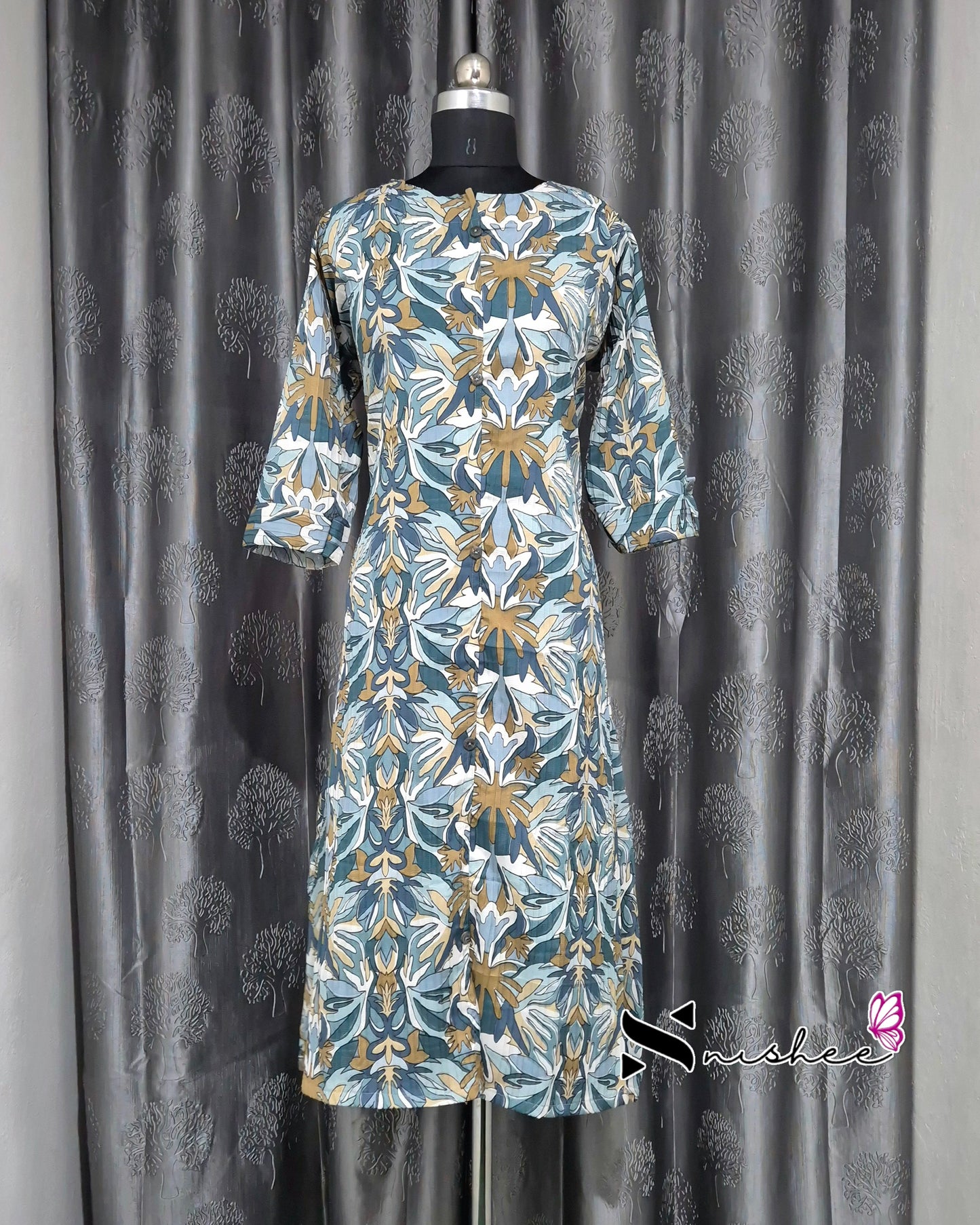 Teal Green Popcorn A Line Plus Size Kurti