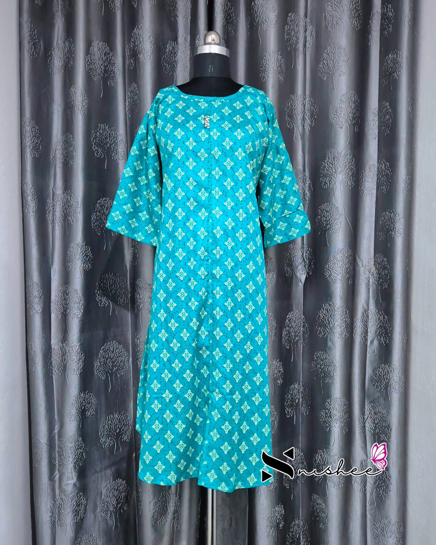 Blue Motif A Line Plus Size Kurti