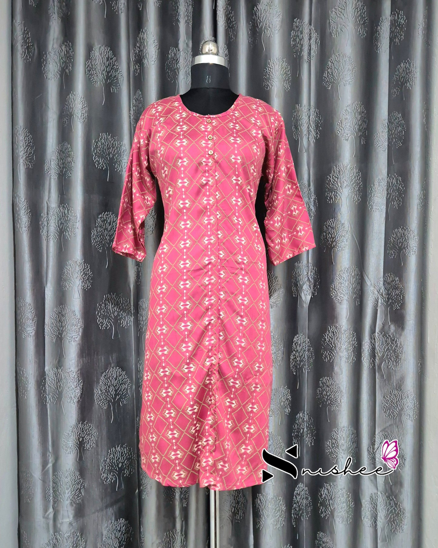 Pink Diamond Print A Line Plus Size Kurti