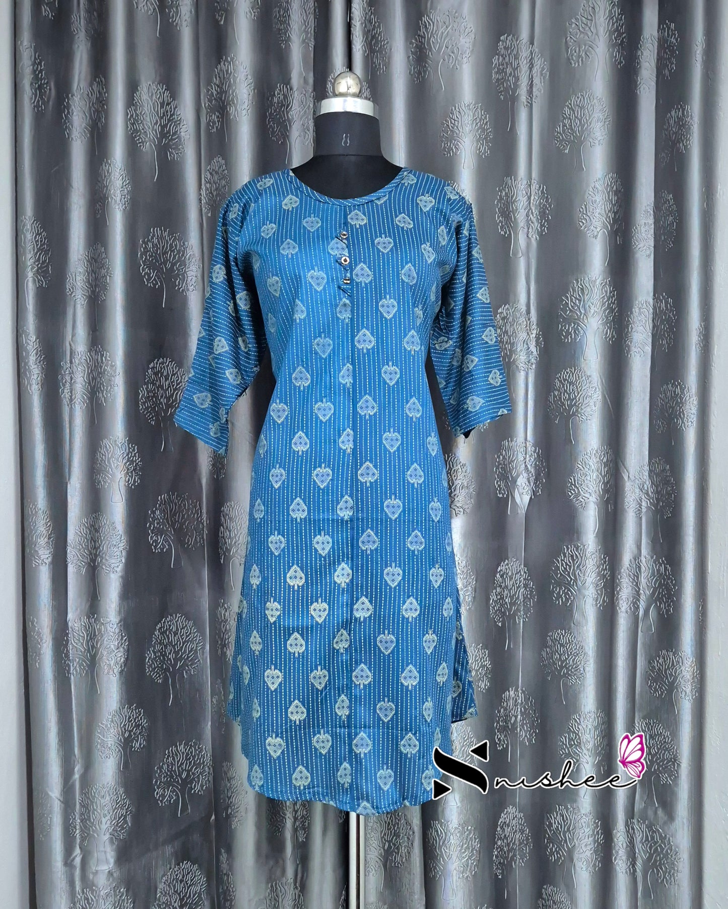 Blue Spade Motif A Line Plus Size Kurti