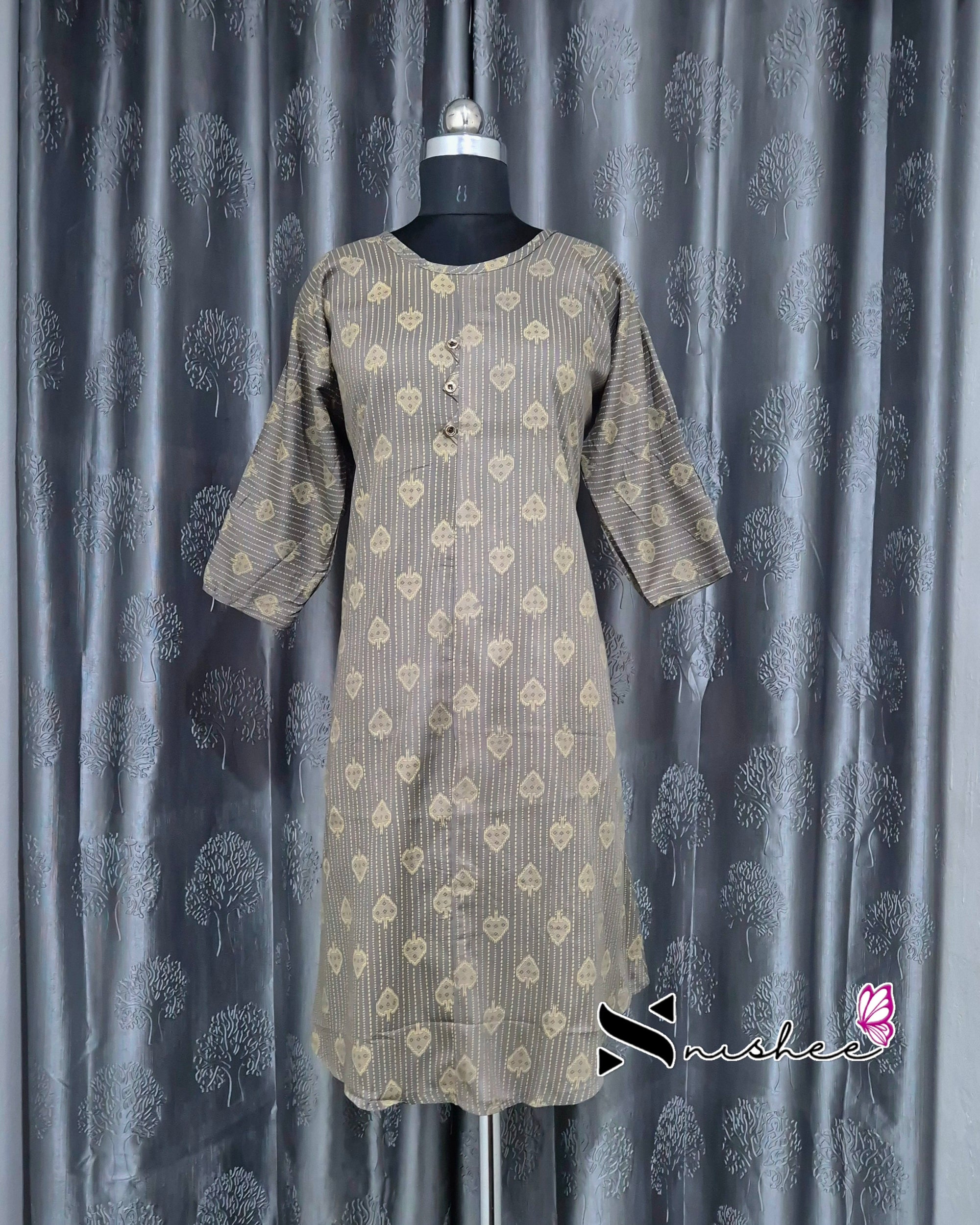 Grey Spade Motif A Line Plus Size Kurti