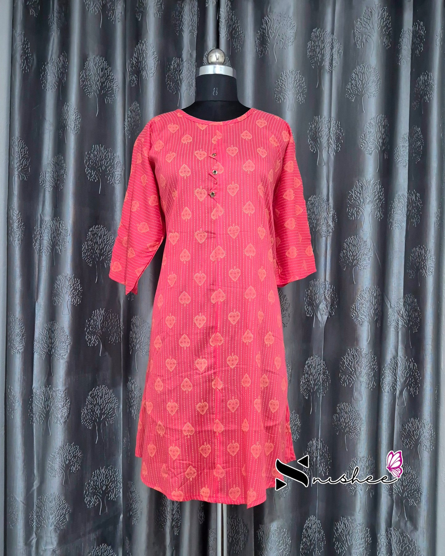 Pink Spade Motif A Line Plus Size Kurti