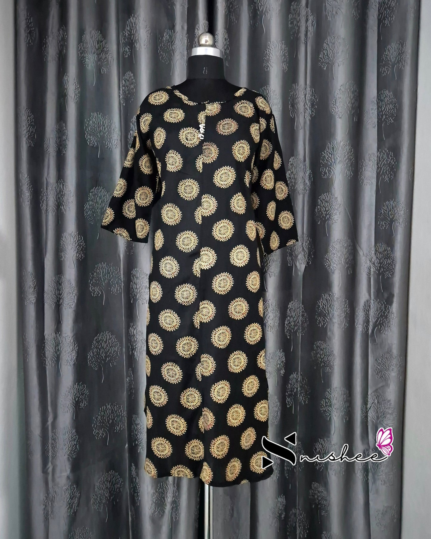 Black Mandala A Line Plus Size Kurti