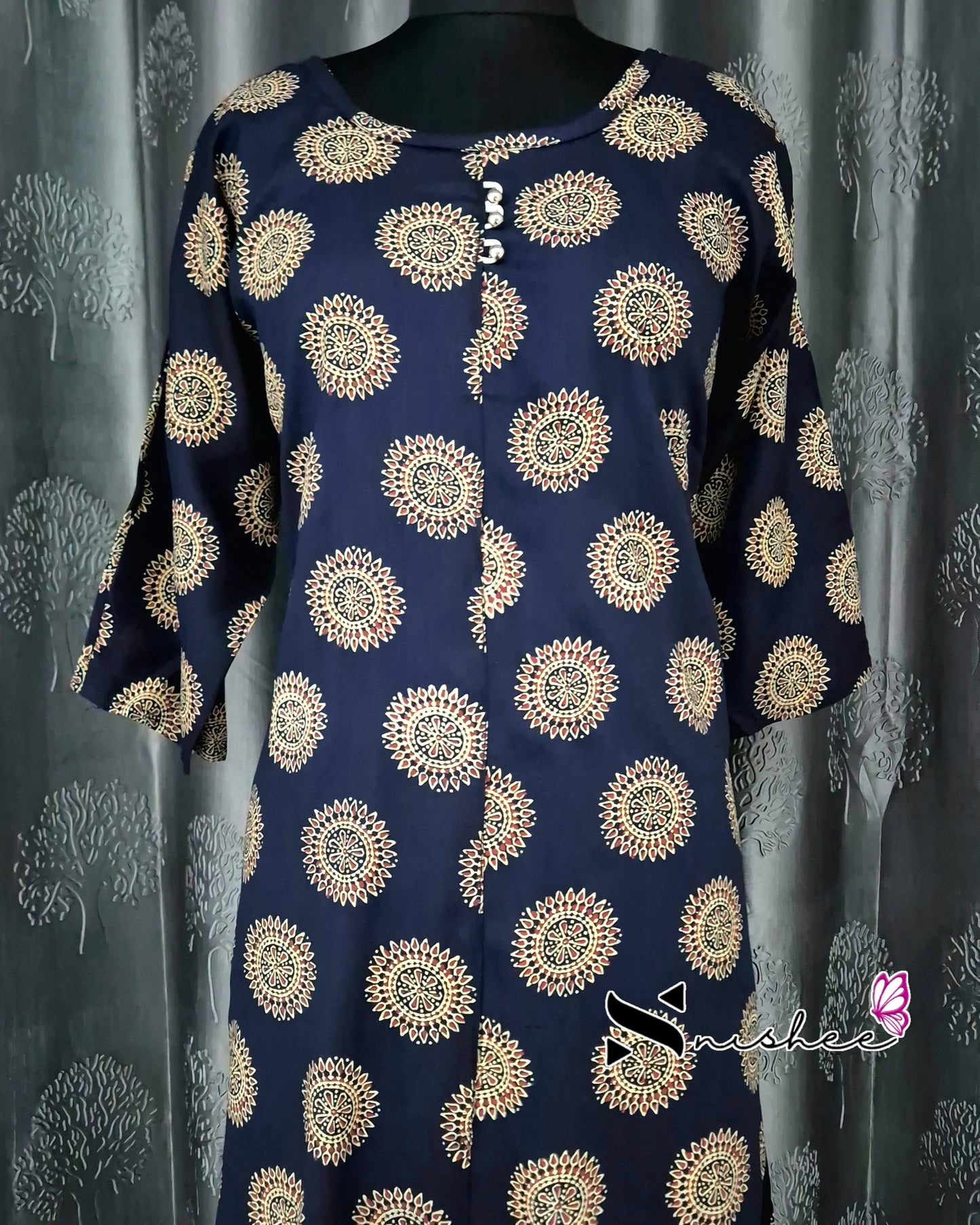 Blue Mandala A Line Plus Size Kurti