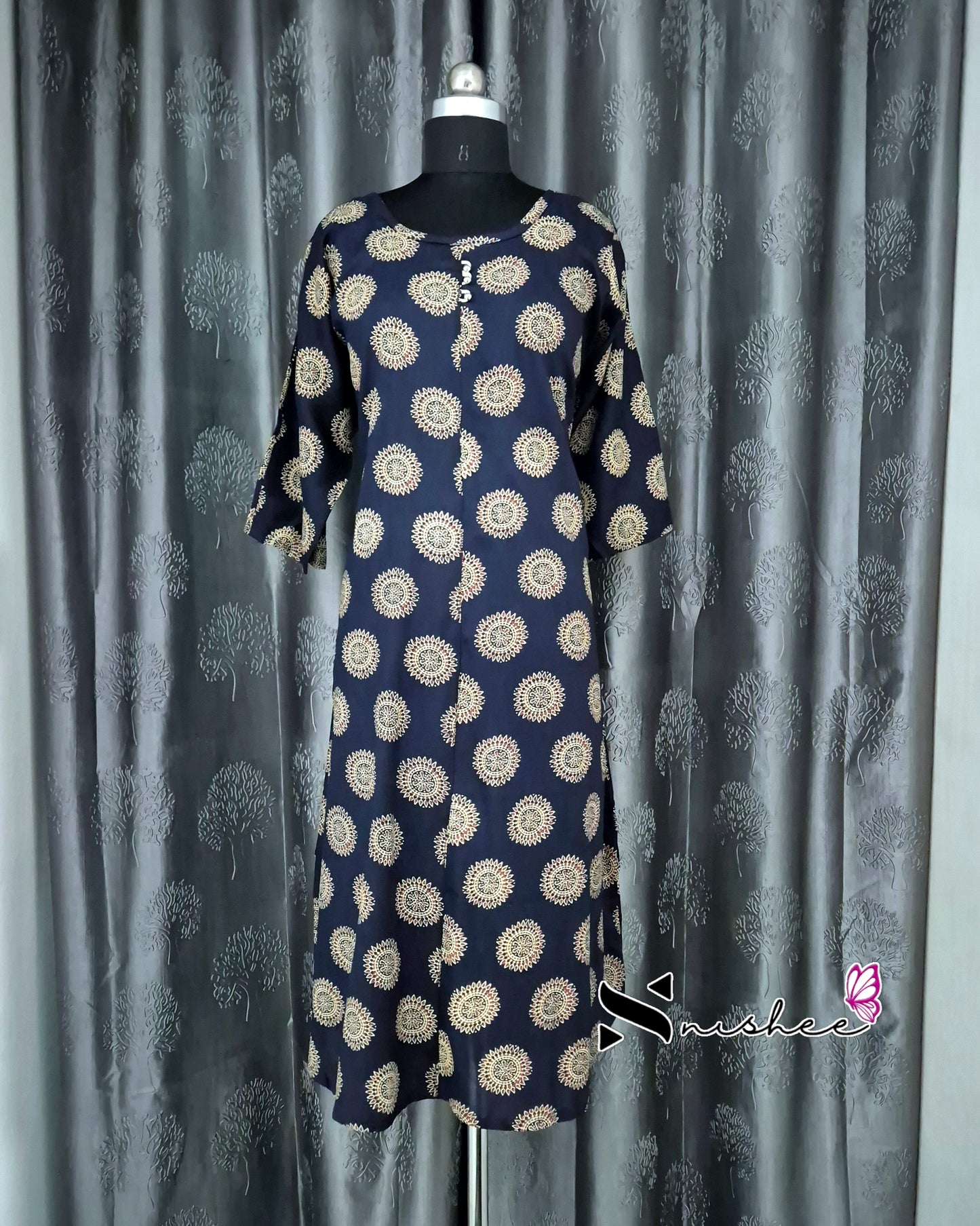 Blue Mandala A Line Plus Size Kurti