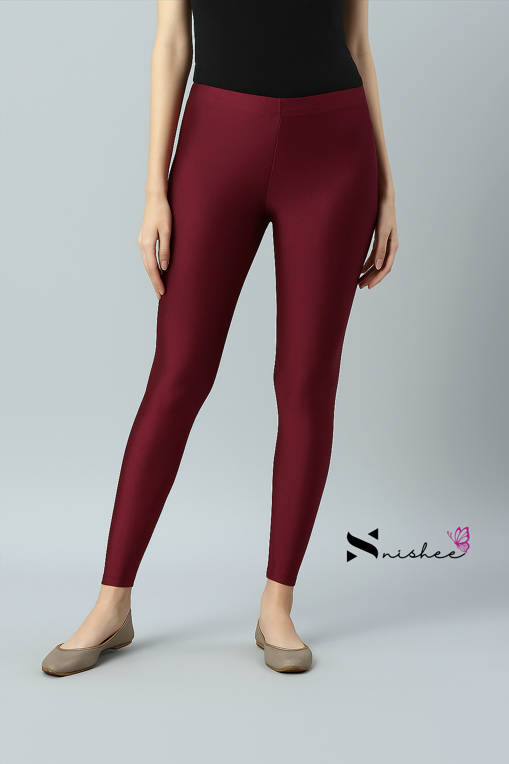 Maroon Ankle Length Shimmer Pant