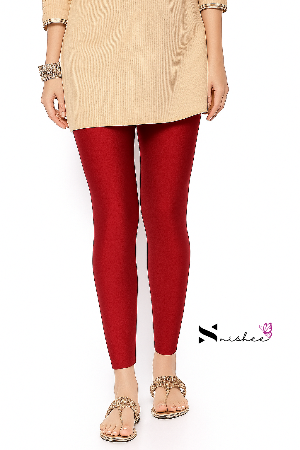 Red Ankle Length Shimmer Pant