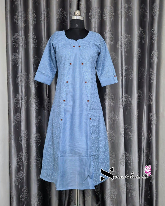 Chikankari Embroidered Blue Kurti