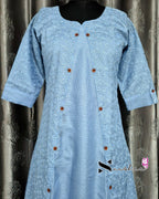 Chikankari Embroidered Blue Kurti