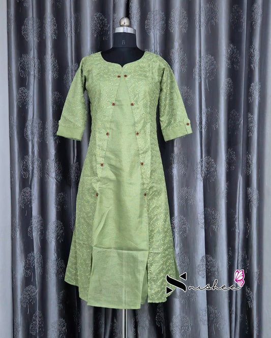 Chikankari Embroidered Green Kurti