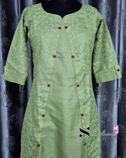 Chikankari Embroidered Green Kurti