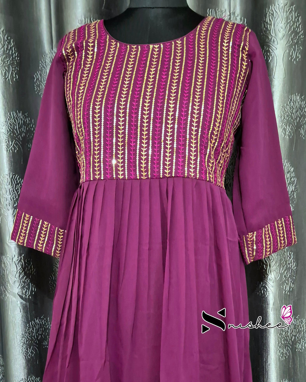 Sequence Embroidered Pink Flare Dress
