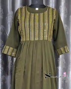 Sequence Embroidered Olive Green Flare Dress