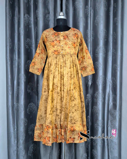 Digital Floral Printed Gold Frock
