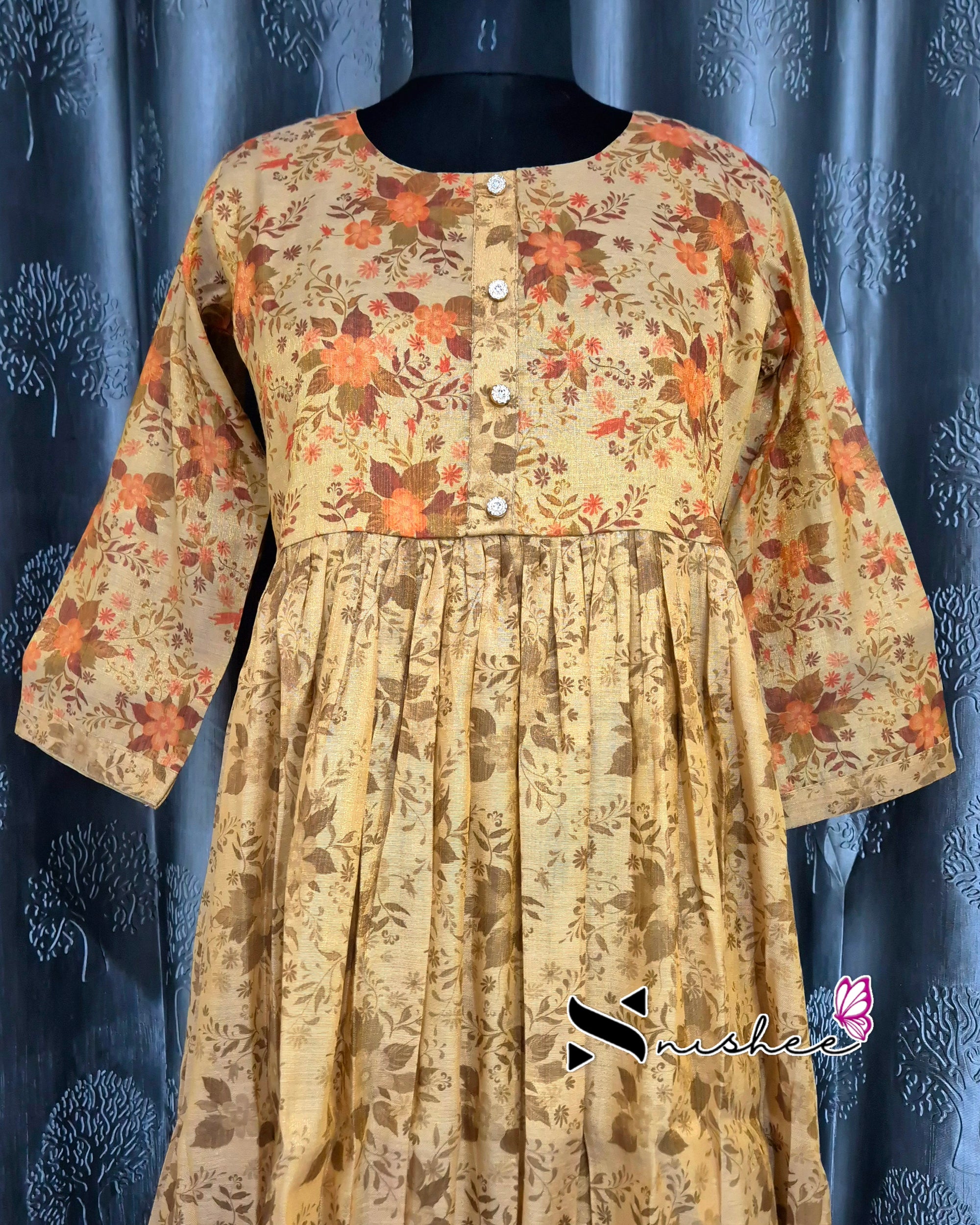 Digital Floral Printed Gold Frock