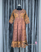Digital Floral Printed Purplish Copper Frock